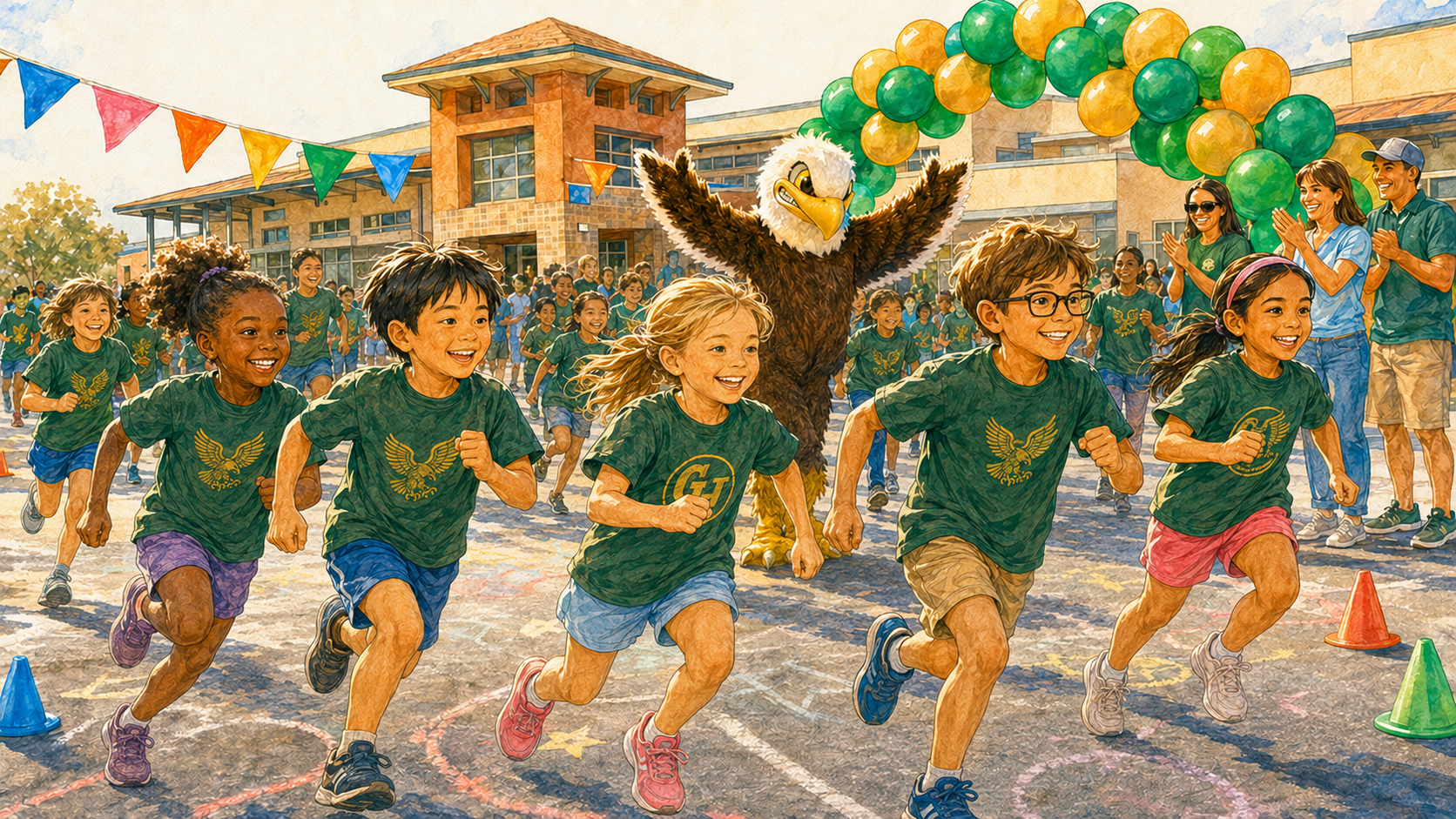 Golden Hill Elementary students and families running in the annual Eagle Fun Run
